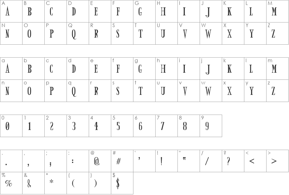 Army of Darkness font character map preview