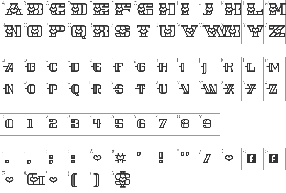Iron Amore font character map preview