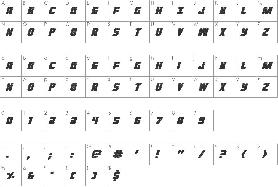 Iron Forge Expanded Italic font character map preview