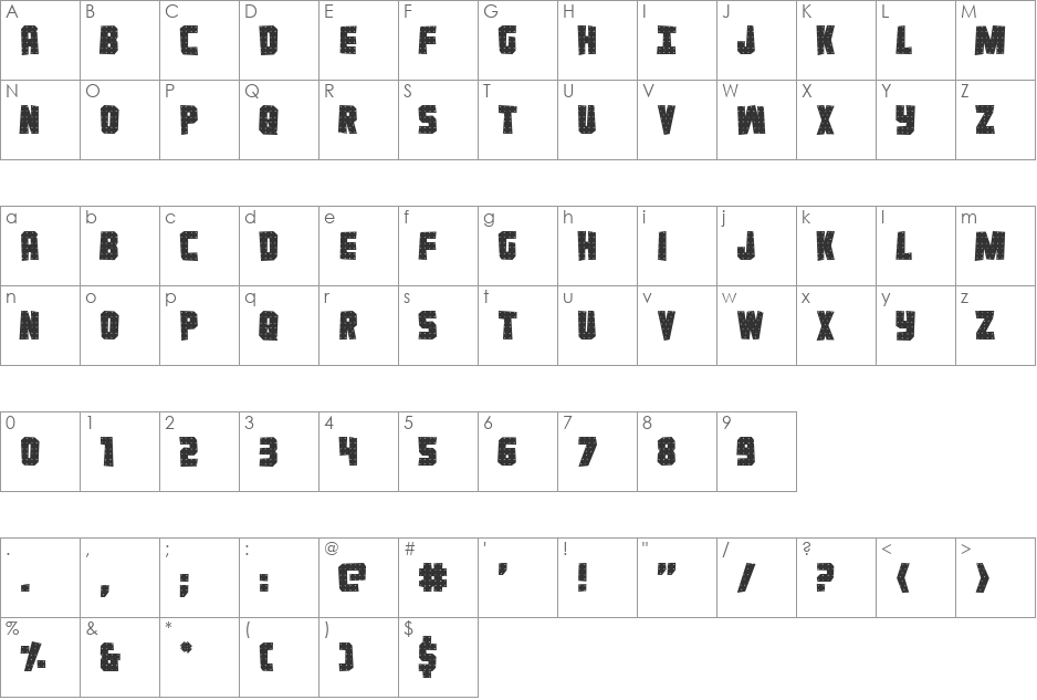 Iron Forge Irregular font character map preview