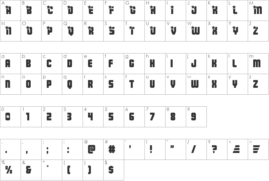 Army Rangers font character map preview