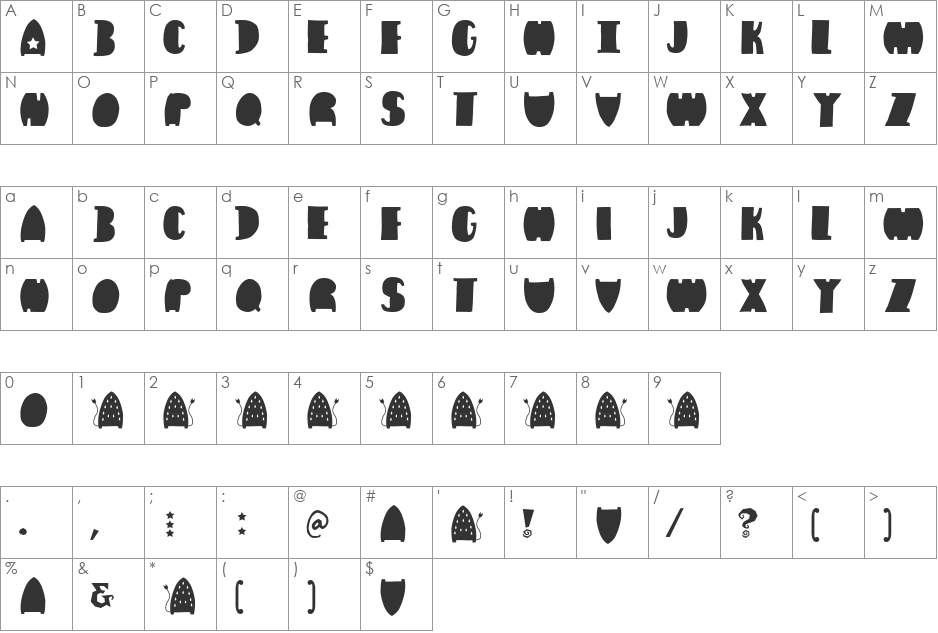 Irondale font character map preview