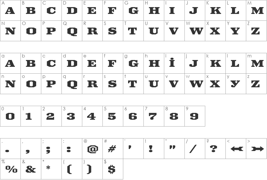 Ironmonger FB Extended font character map preview