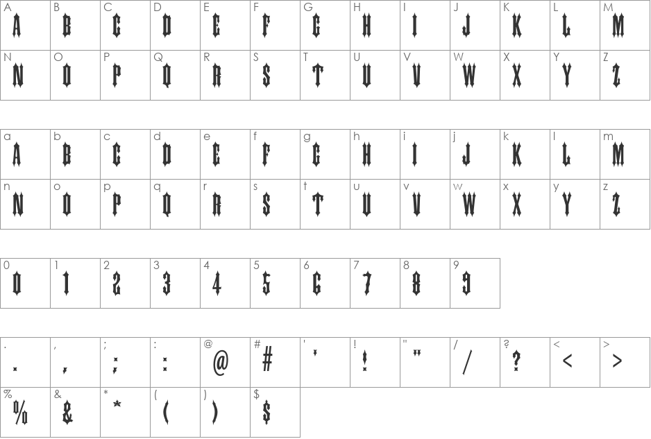 Ironwood Std font character map preview