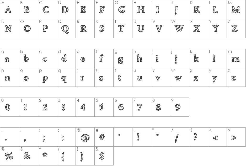 Irregular Inline font character map preview