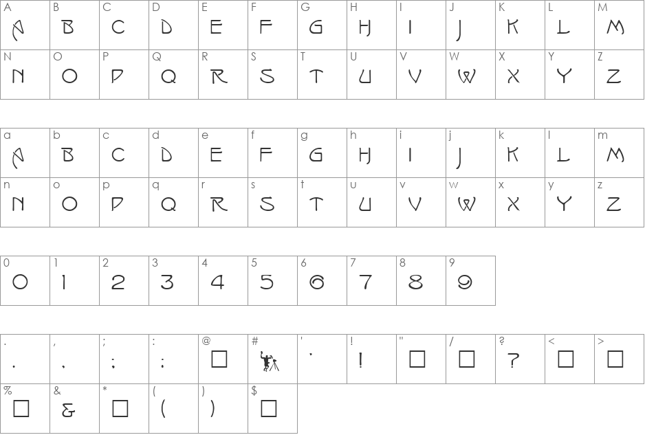 IRVING font character map preview