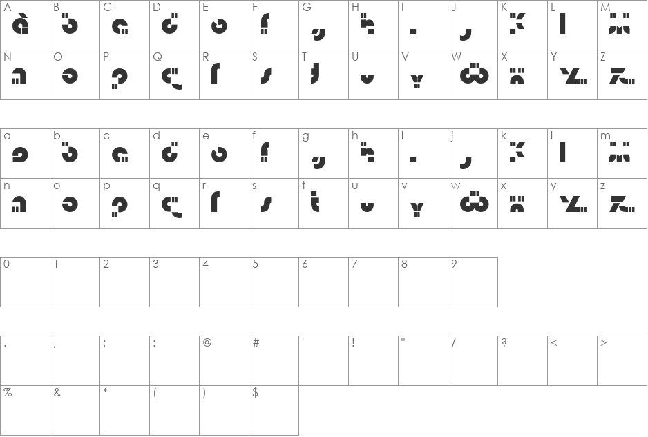 Isamu font character map preview