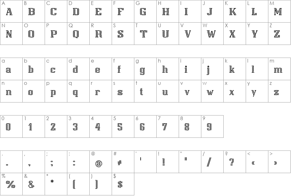Isar CAT font character map preview