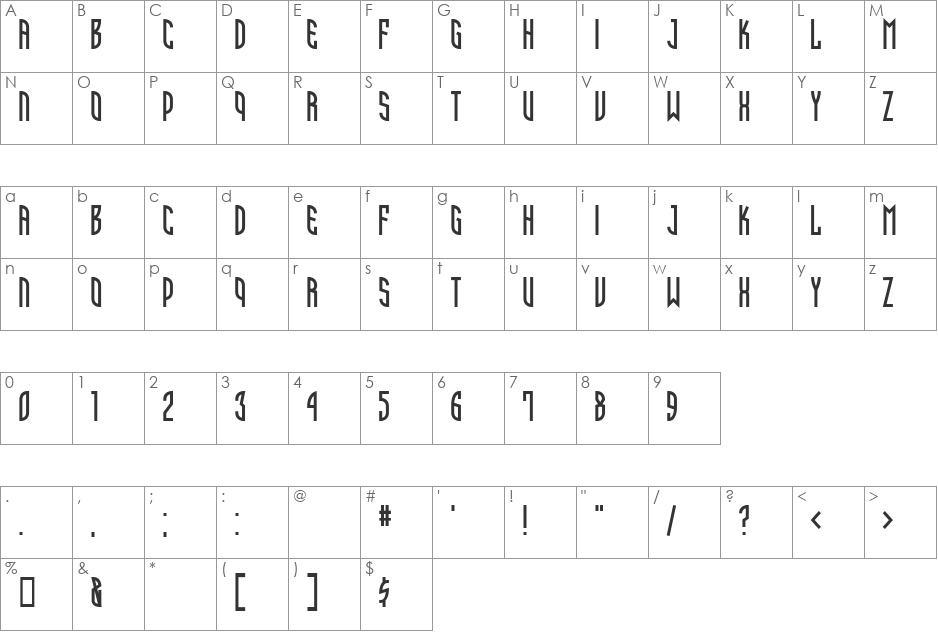 Isepik font character map preview
