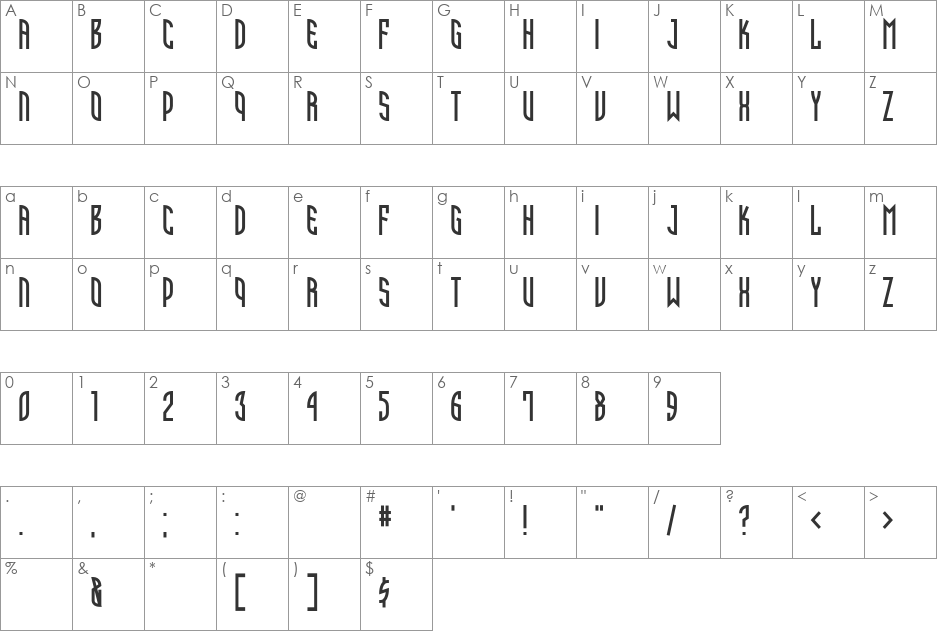 Isepik font character map preview