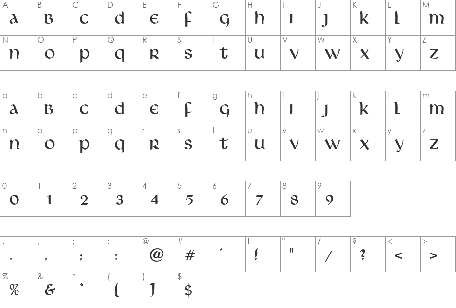 Islington font character map preview