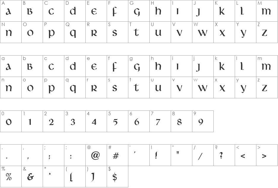 Islington DB font character map preview
