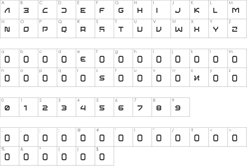 ISL_ALPHABOT XEN font character map preview