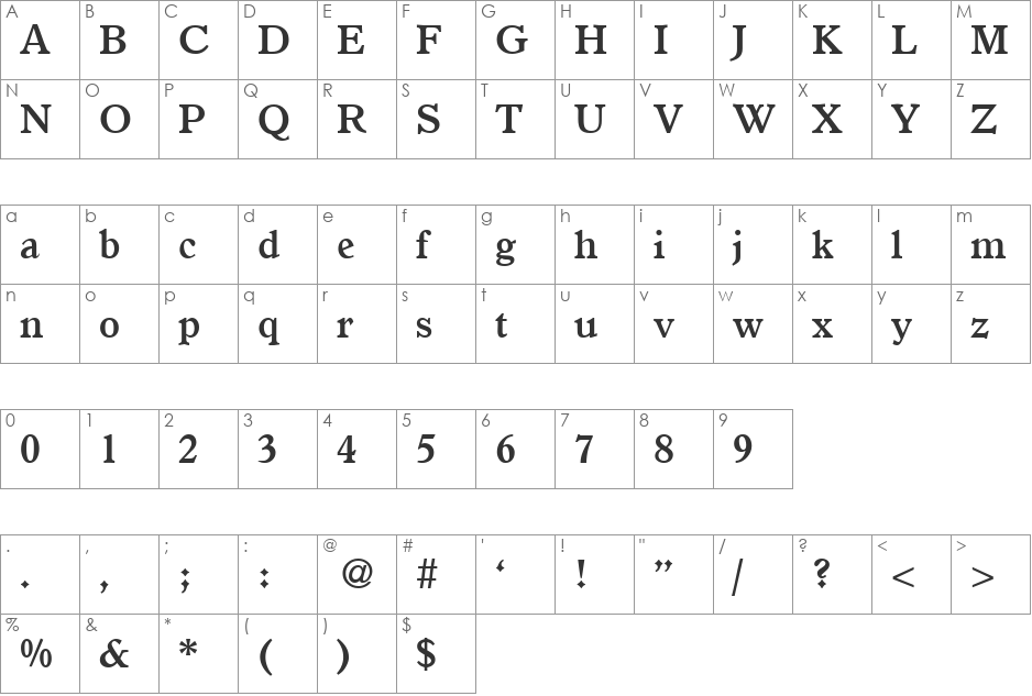 IstriaOldStyle font character map preview