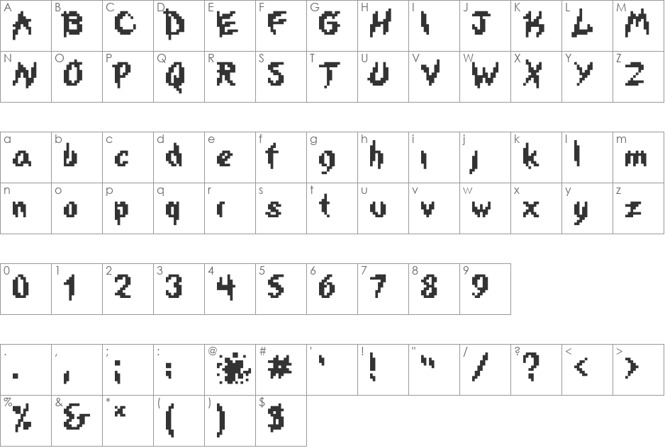 IsWastedAlias font character map preview