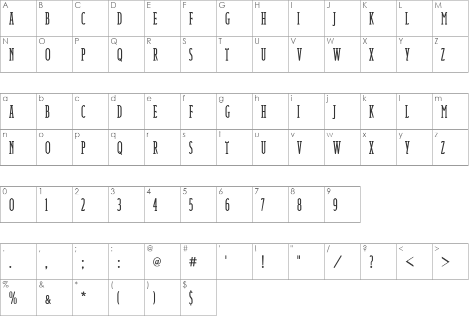 Italia Becker Compress Med font character map preview