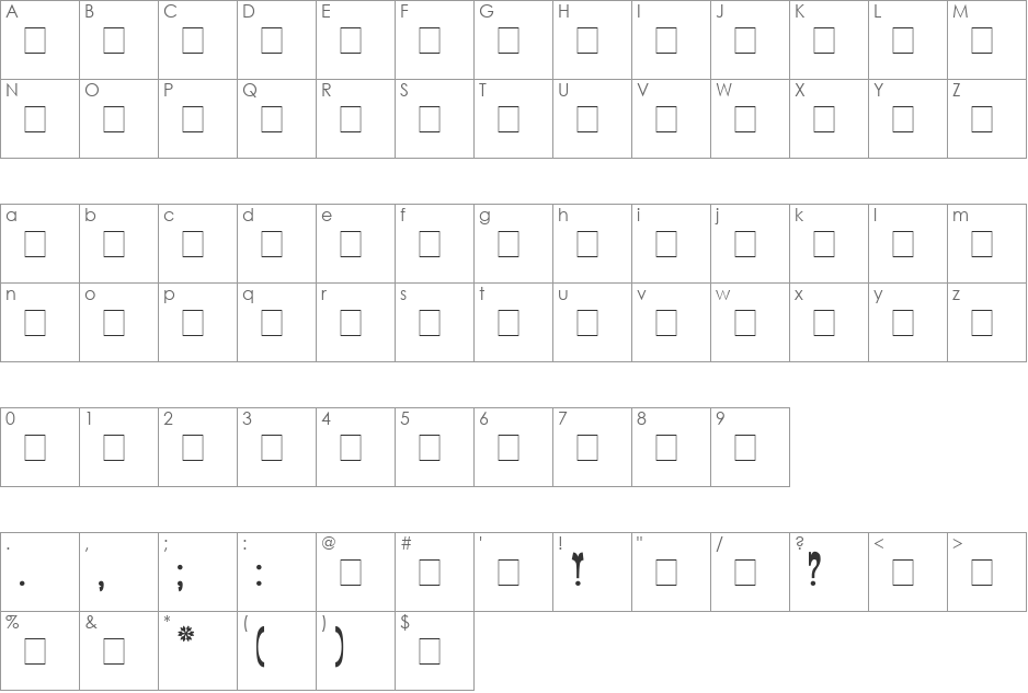 Italiano font character map preview