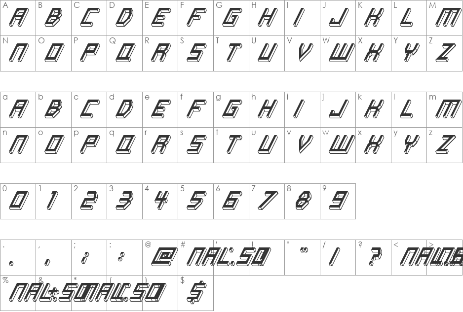 Italic Bricks font character map preview