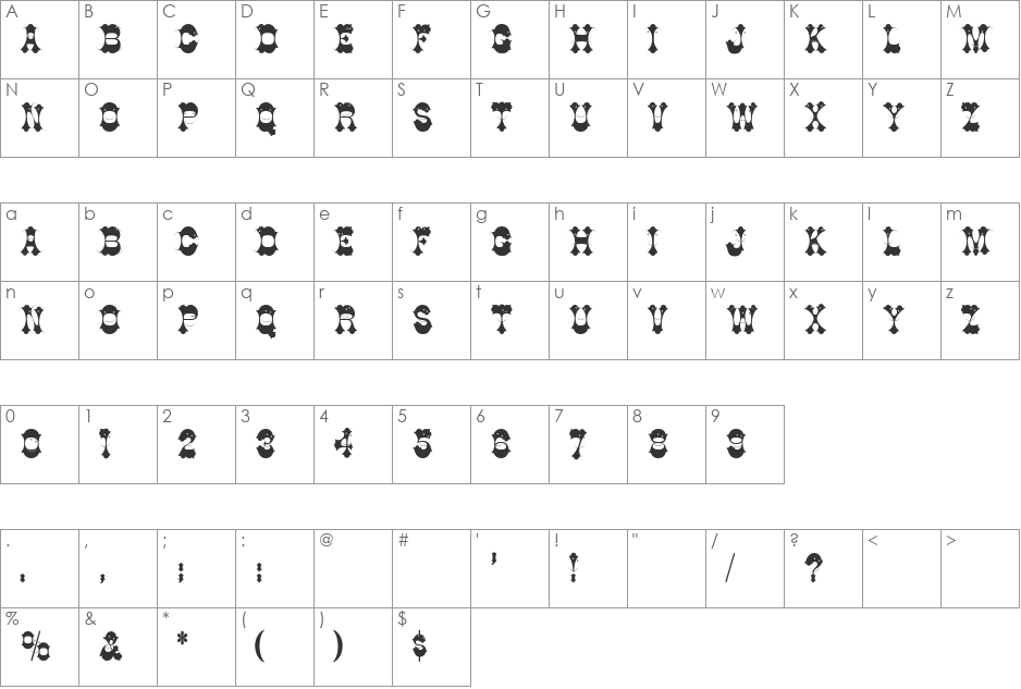 Italienne font character map preview