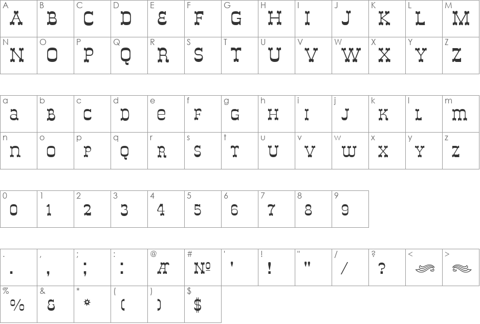 Italy B font character map preview
