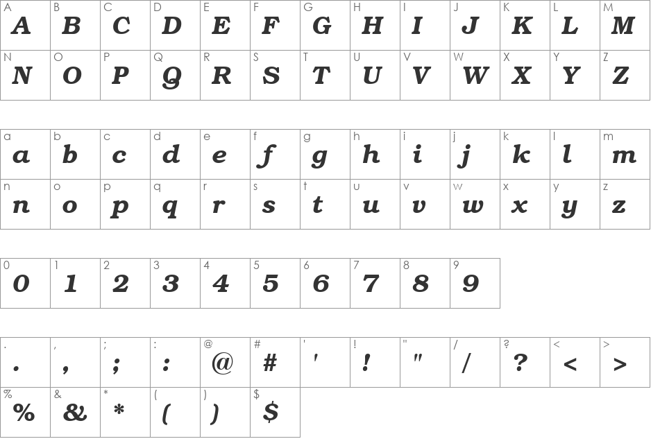 ITC Bookman SWA font character map preview