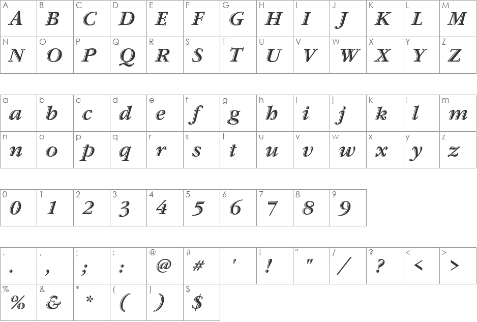 ITC Garamond Handtooled Std font character map preview