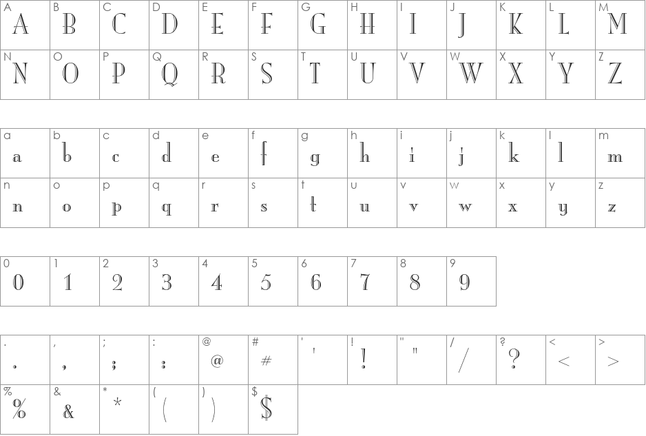 ITC Mona Lisa font character map preview