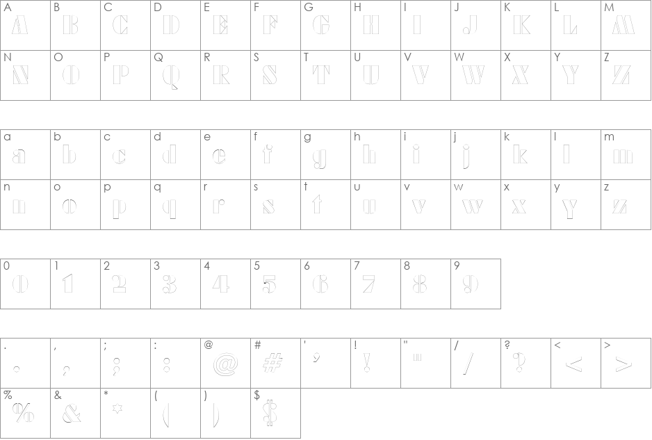 ArmyBlackOutline font character map preview
