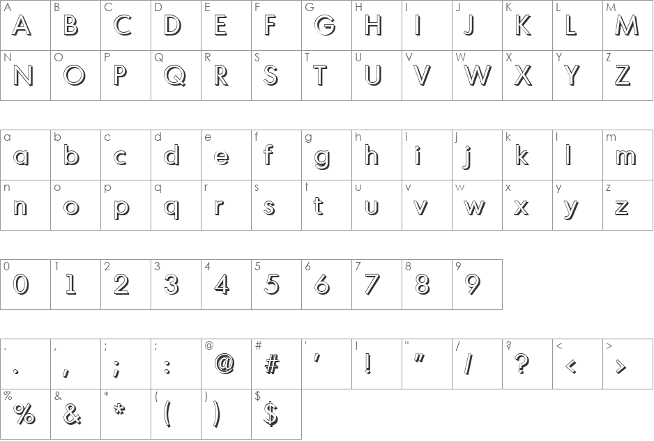 IvanBeckerShadow font character map preview