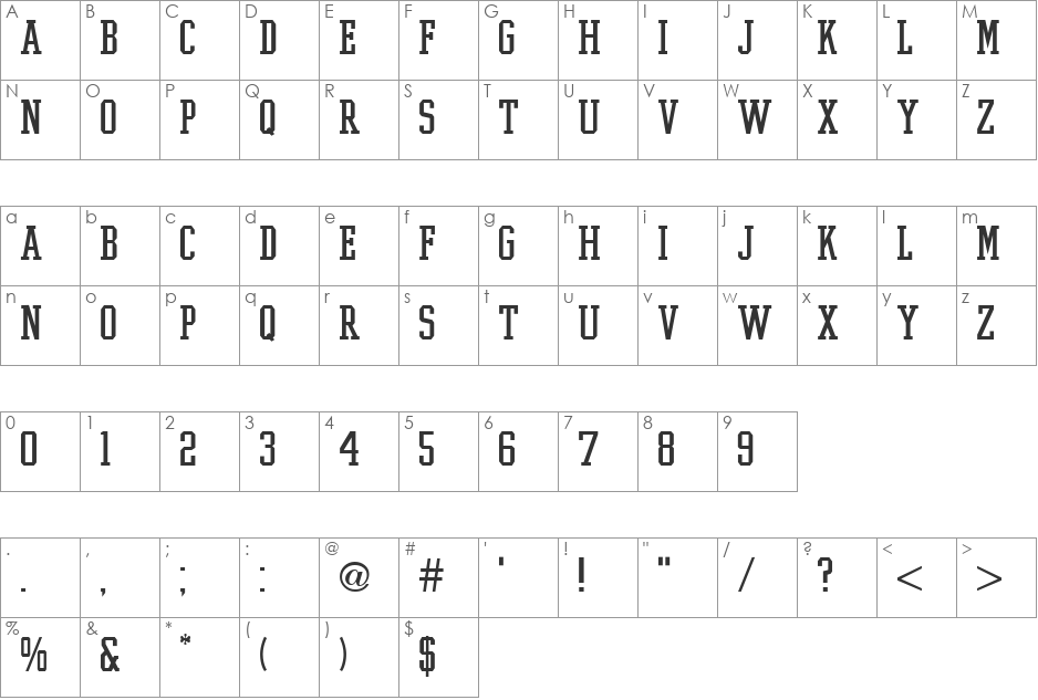 Ivy League font character map preview