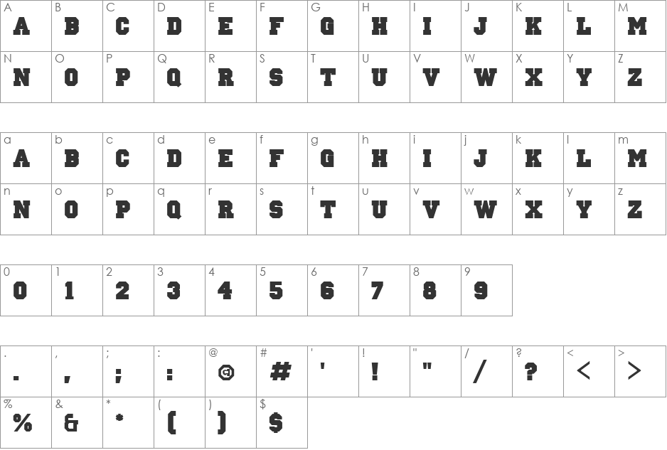 Ivy League Solid font character map preview