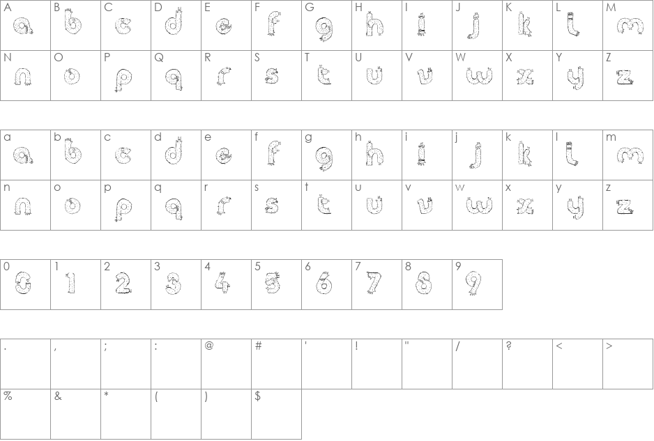 Armz font character map preview