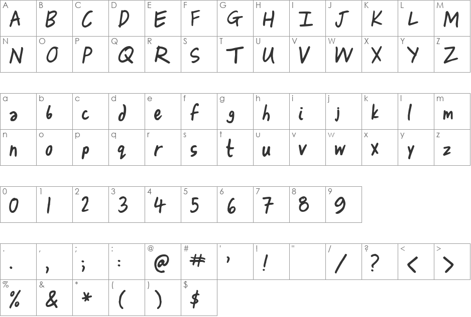 Izza font character map preview