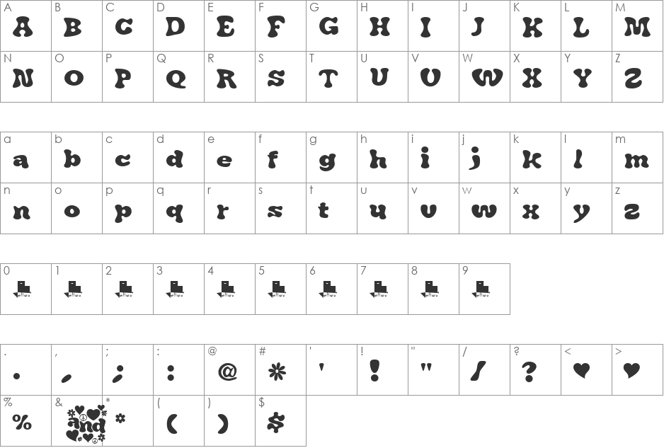 J. Airplane swash Italic font character map preview