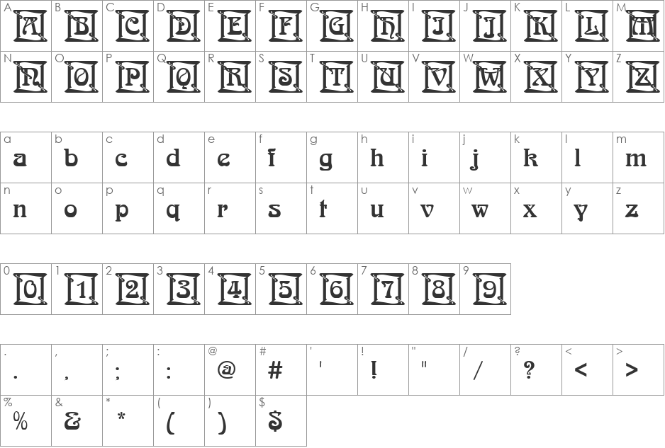 Arnold Becker Ini font character map preview