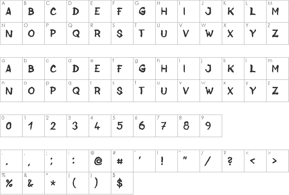 Jack Brusher font character map preview