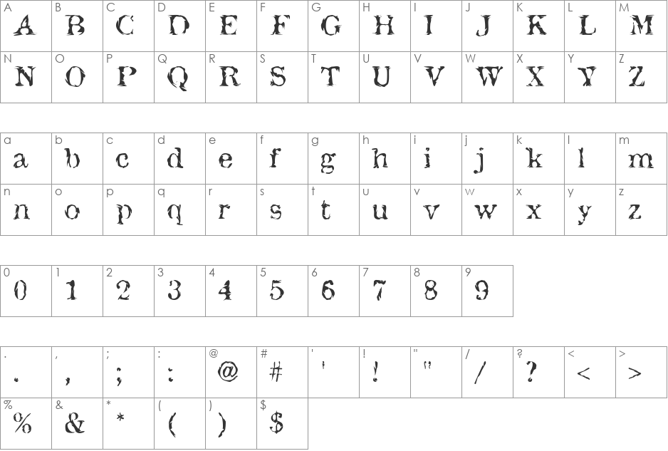 Jack the Hipper font character map preview