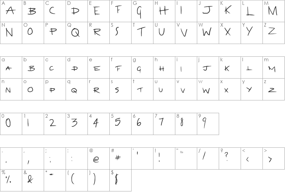 Jackcatter font character map preview