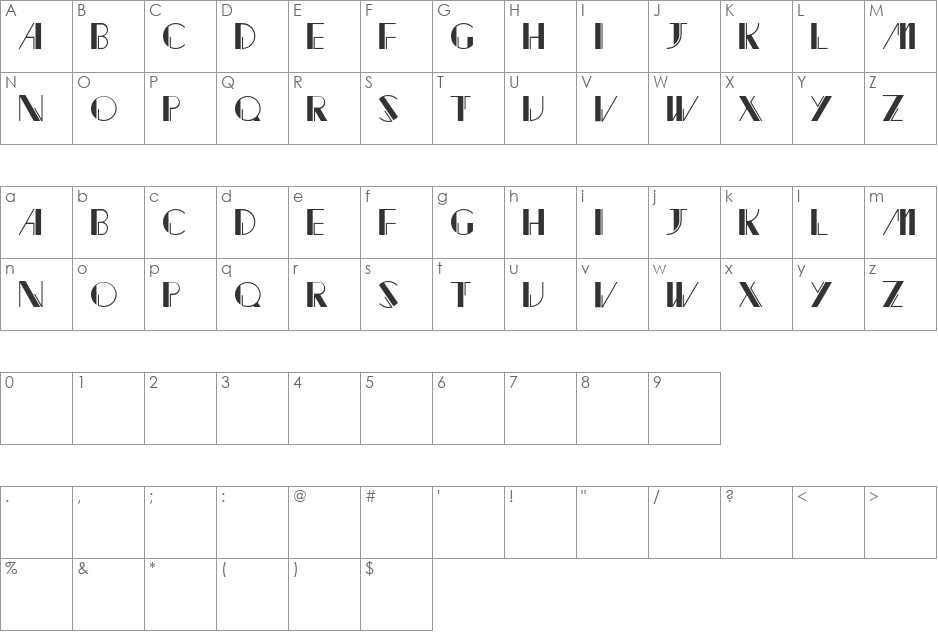 Jacked font character map preview