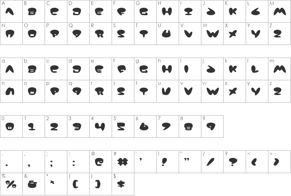 Jackson Shadow font character map preview