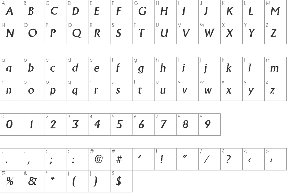 JacobBeckerAntique-Medium font character map preview