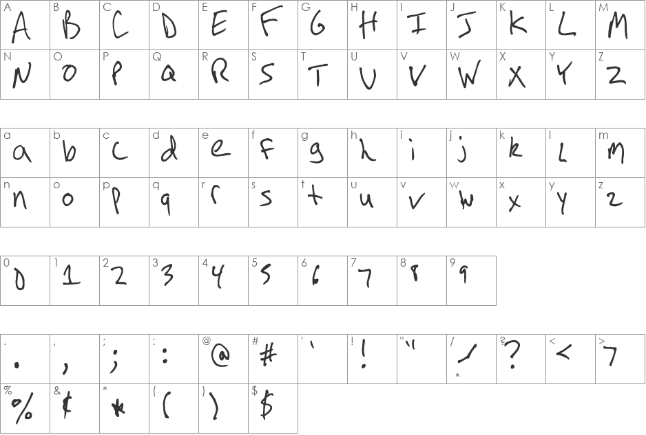 Arnot Hand font character map preview