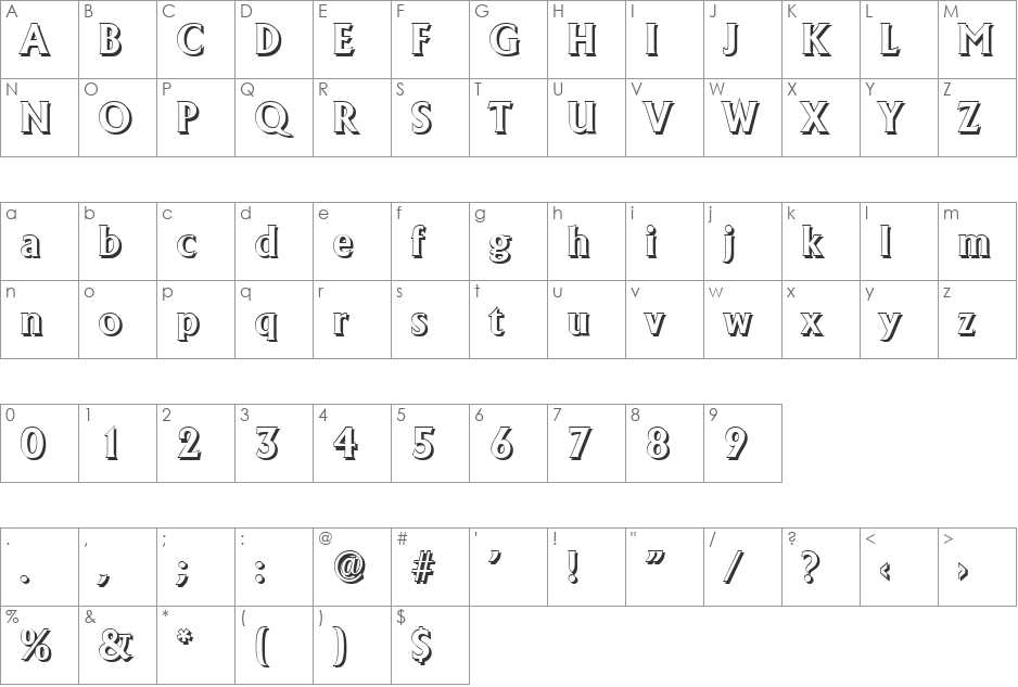 JacobBeckerShadow font character map preview