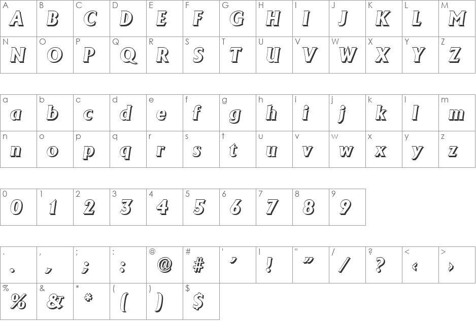JacobBeckerShadow-ExtraBold font character map preview