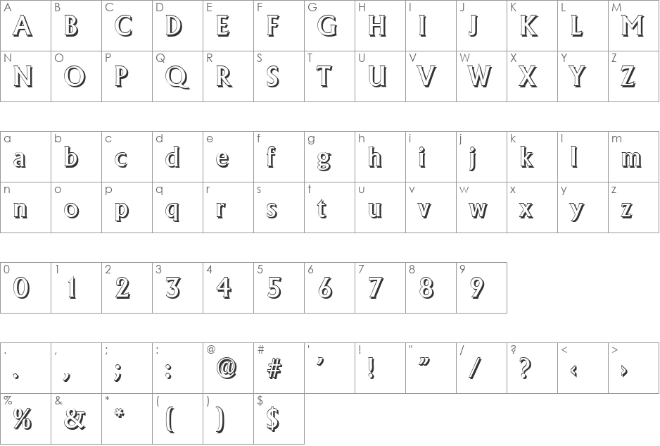 JacobBeckerShadow-Medium font character map preview