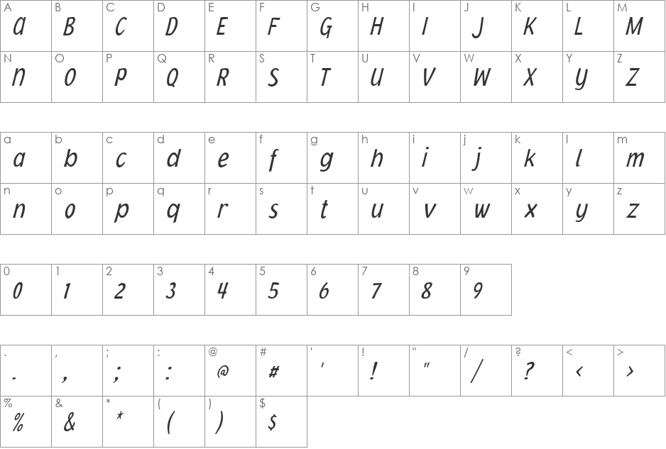 Jacoby Cond ICG Light font character map preview