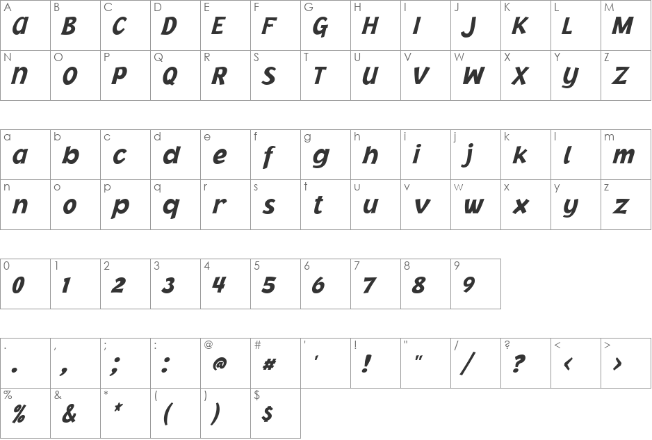 Jacoby ICG Black font character map preview