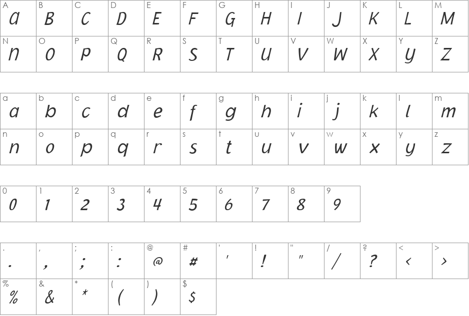 Jacoby ICG Light font character map preview