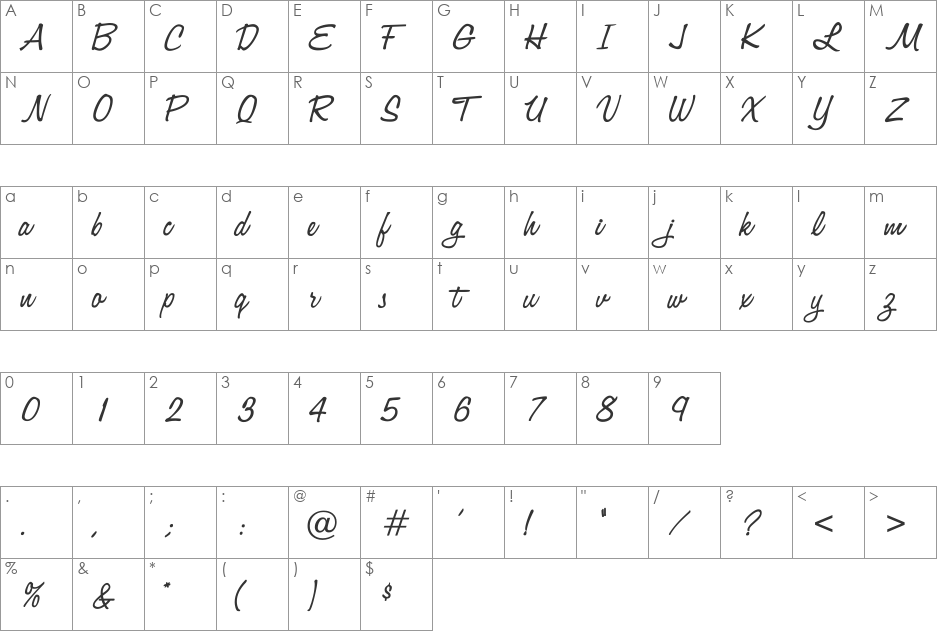 Jacquard font character map preview