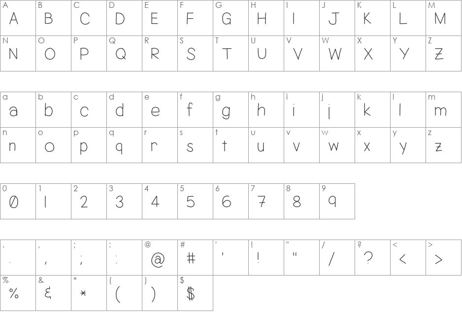 Jacquelyn's Hand font character map preview